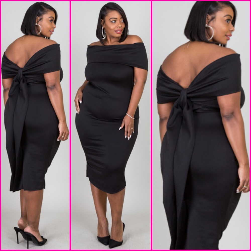 2x PLUS SIZE OFF SHOULDER BOW BLACK DRESS